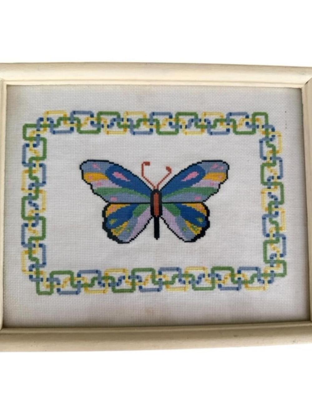 Framed Cross Stitch Butterfly Wall Art Embroidery Needlepoint Framed